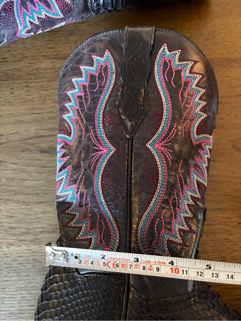 Dan Post Black Python Western Boot with Pink & Teal Stitching - Picture 14 of 16